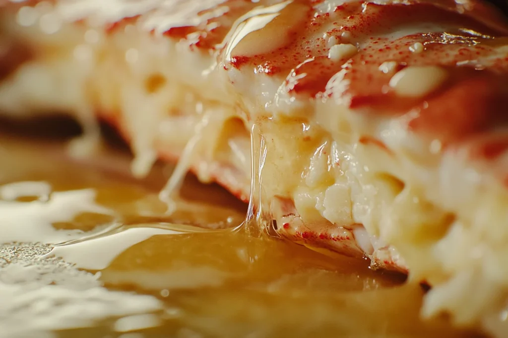 Close-up of a cracked crab leg with butter