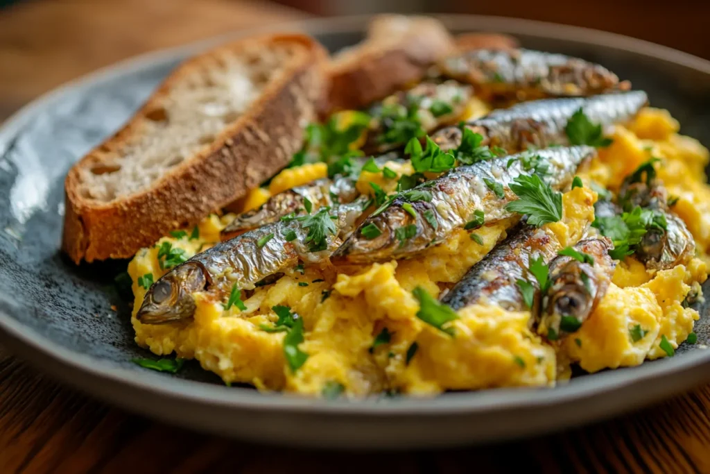 plate of sardinas with egg