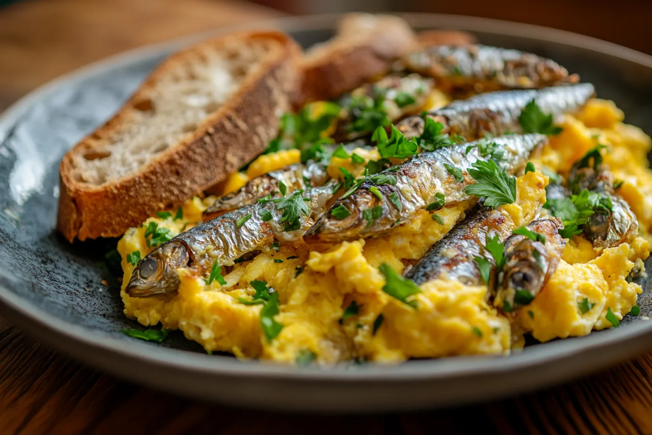 plate of sardinas with egg