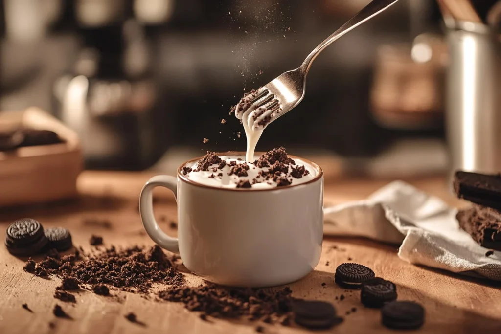 Making an Oreo mug cake