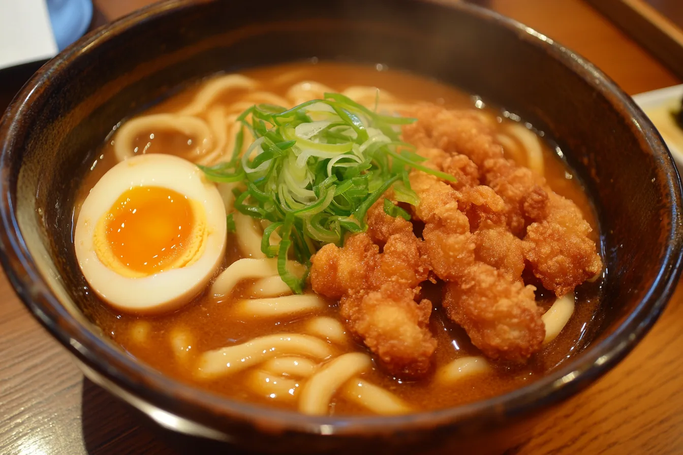 Curry udon with karaage chicken dish.