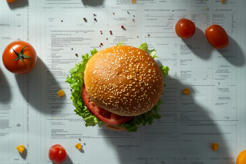 A standard smash burger showing its calories.