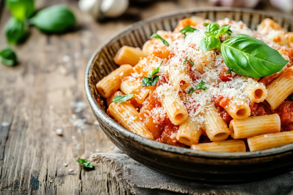 Ditalini pasta recipe, a close-up view of a prepared dish.