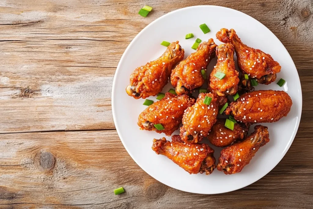 Chinese fried chicken wings displayed on a plate.