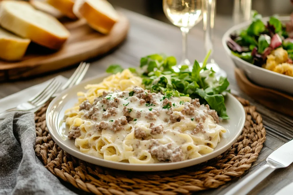 Serving Ground Beef Alfredo