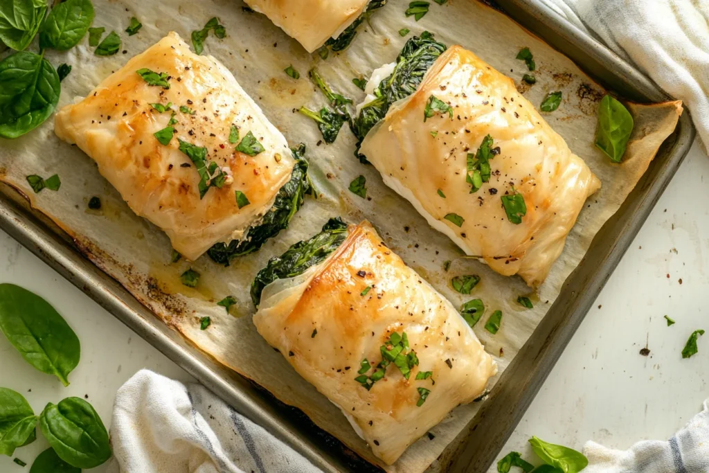 Halibut and Spinach Wrapped in Filo