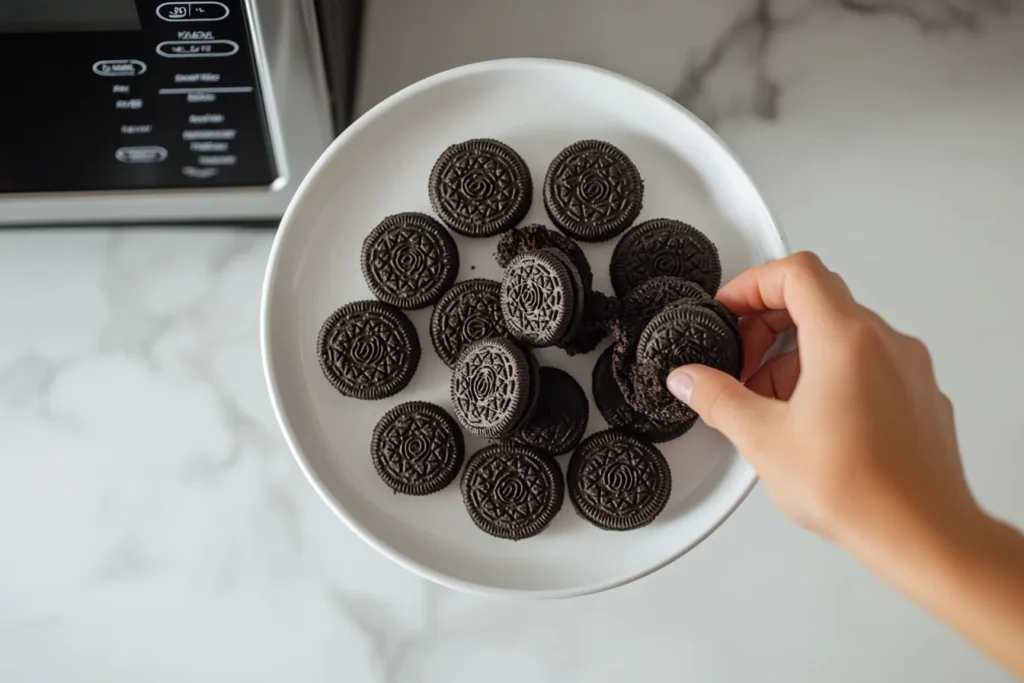 Microwaved Oreos, a quick treat.