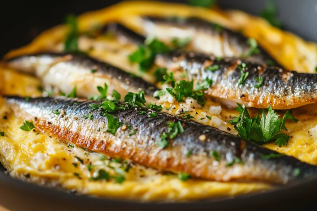 Sardines with egg on toast, a healthy meal.