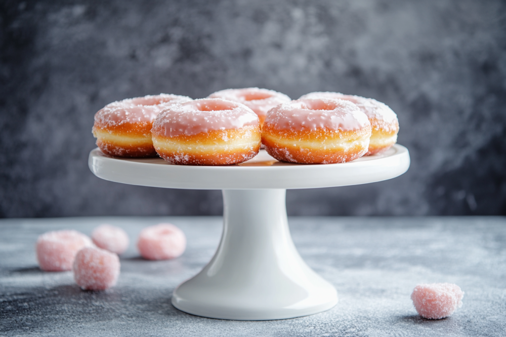 A close-up of donuts with gourmet toppings.