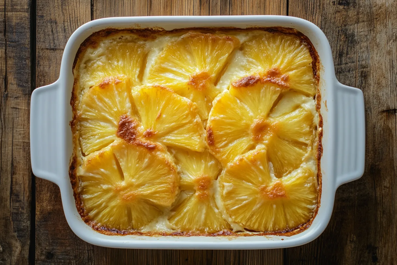 A freshly baked pineapple casserole recipe.