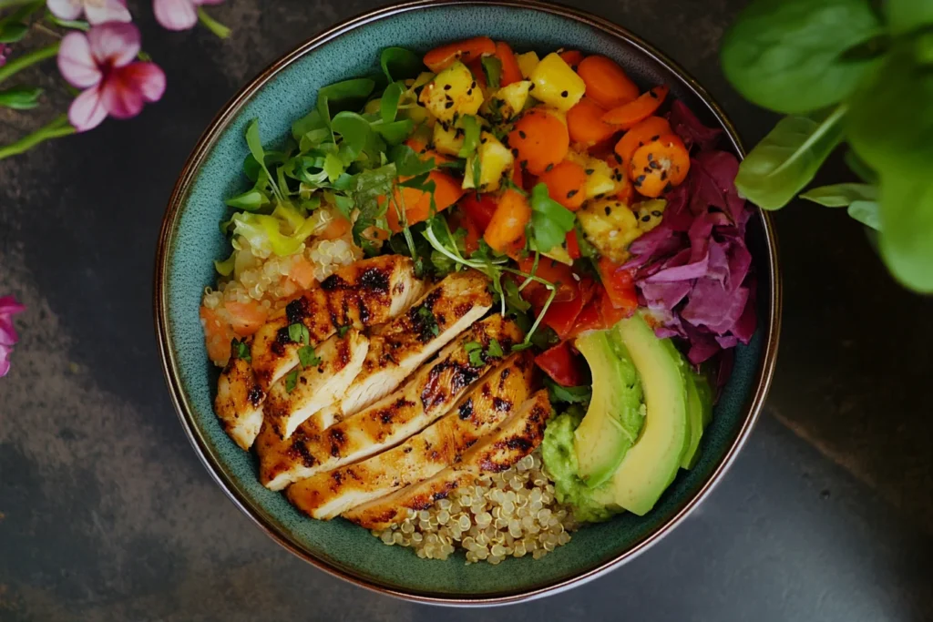 A colorful and healthy protein bowl.