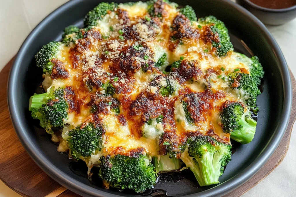 Smashed broccoli on a baking sheet, ready to be served.