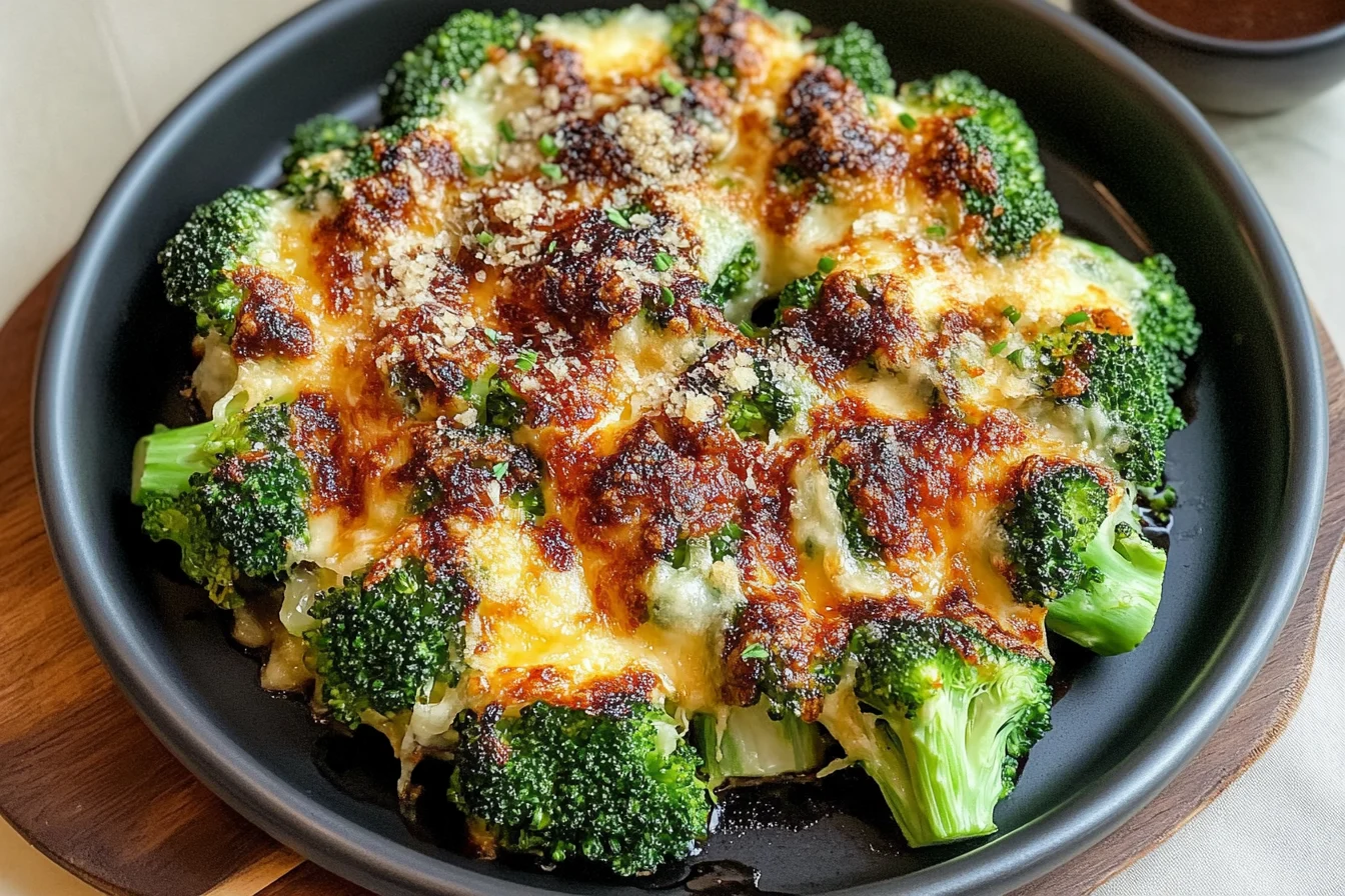 Smashed broccoli on a baking sheet, ready to be served.