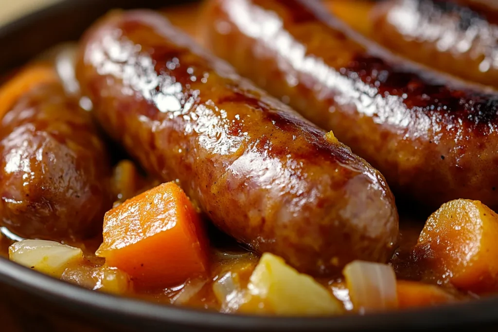 Curried sausages dish on a plate