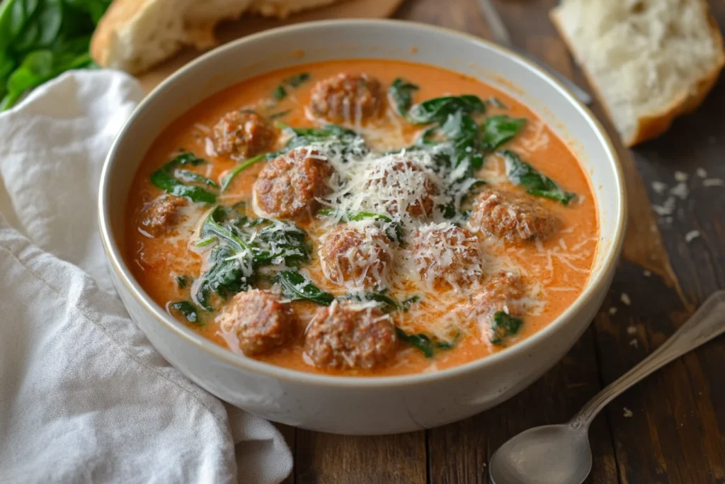 Creamy parmesan Italian sausage soup with fresh herbs.