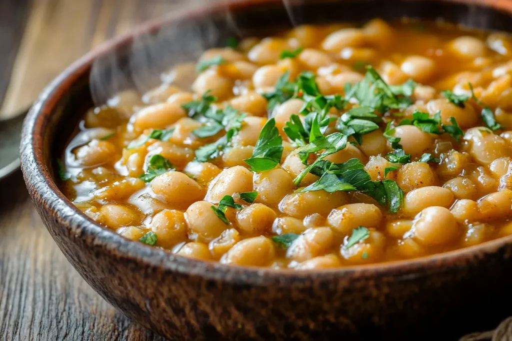 Close-up of cooked ceci beans in a bowl