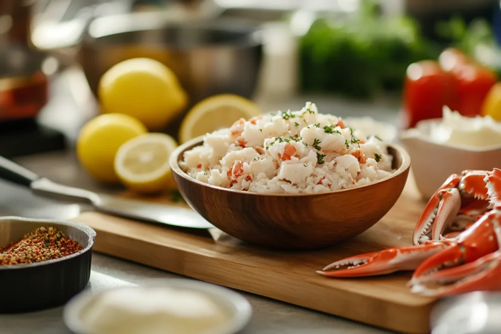 Close-up of jumbo lump crab meat in a bowl