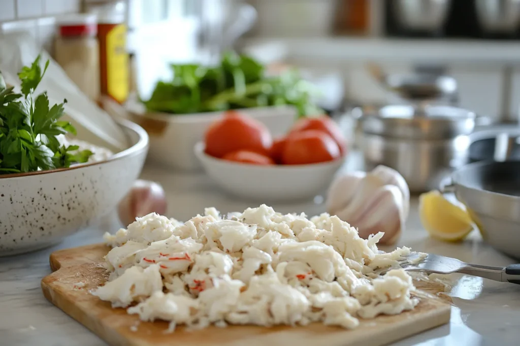 Fresh lump crab on a plate.